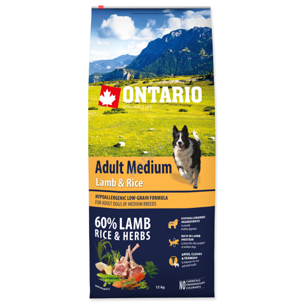 Ontario pies adult Medium Lamb&Rice karma hypoalergiczna 12kg