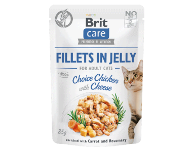 BRIT CARE CAT FILLETS IN JELLY CHOICE CHICKEN & CHEESE POUCH 85g