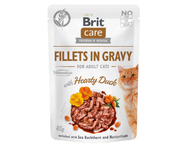 BRIT CARE CAT FILLETS IN GRAVY HEARTY DUCK POUCH 85g