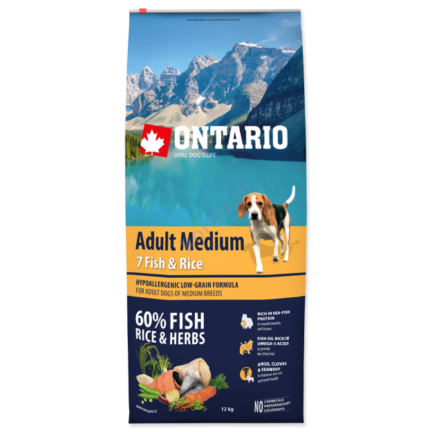 Ontario pies adult Medium Fish&Rice karma hypoalergiczna 12kg