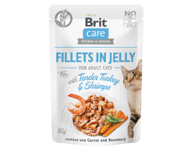 BRIT CARE CAT FILLETS IN JELLY TENDER TURKEY & SHRIMPS POUCH 85g