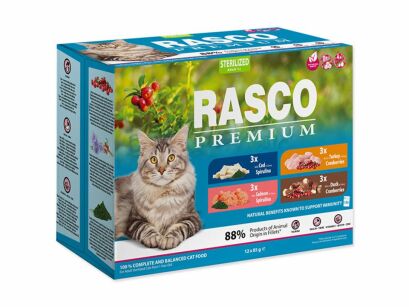Rasco Premium mokra karma dla kota cat sterylised łosoś dorsz indyk kaczka 12 x 85g