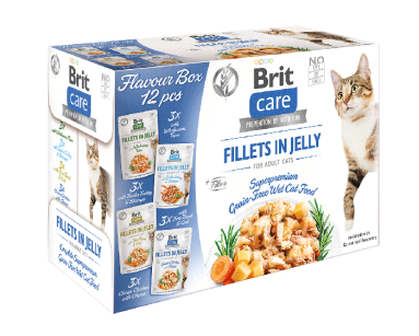 BRIT CARE CAT FILLETS IN JELLY FLAVOUR BOX IN JELLY POUCH 12 x 85g