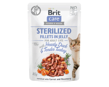BRIT CARE CAT FILLETS IN JELLY STERILIZED DUCK & TURKEY POUCH 85g